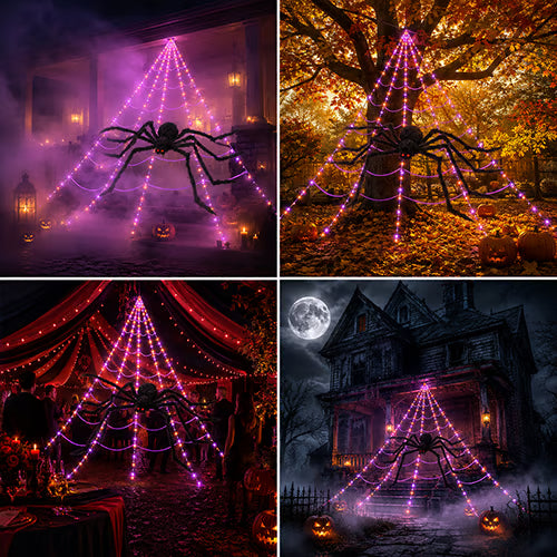 17 FT 455-LED Outdoor Halloween Spider Web Lights