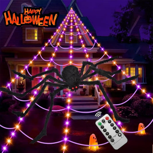 17 FT 455-LED Outdoor Halloween Spider Web Lights